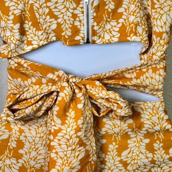 SELFIE LESLIE Linka Ruched Cropped Top / Ruffle Skirt Set Leaf Print Yellow Sz M - Picture 13 of 16